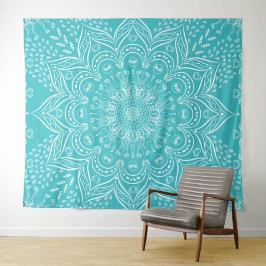 Boho Aquamarin Mandala Tapestry Wandteppich (Beispiel (Horizontal))
