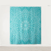 Boho Aquamarin Mandala Tapestry Wandteppich (Vorderseite)