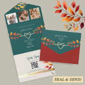 Boho Aquamarin Orange Hochzeit im Herbst All In One Einladung
