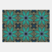 Boho Aquamarin Peacock Abstraktes grafisches Muste Geschenkpapier Set (Vorderseite)