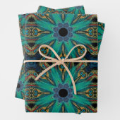 Boho Aquamarin Peacock Abstraktes grafisches Muste Geschenkpapier Set (Beispiel)