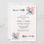 Boho Aquamarin & Pink Peony Blume Pfeile Hochzeit Einladung (Vorderseite)