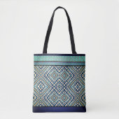 Boho Aquamarin, Tan, Black, Blue Tribal Tasche (Vorderseite)