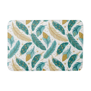 Boho Aquamarin und Gold Feathers Badematte
