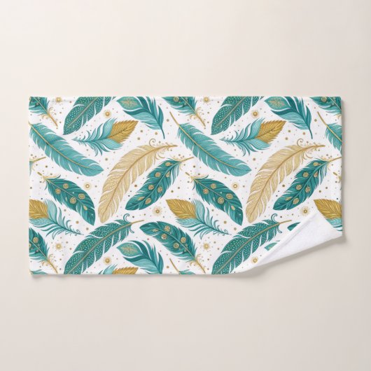 Boho Aquamarin und Gold Feathers Badhandtuch Set (Handtuch)