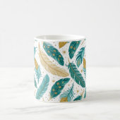 Boho Aquamarin und Gold Feathers Kaffeetasse (Mittel)