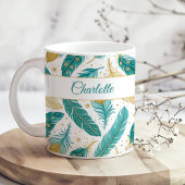 Boho Aquamarin und Gold Feathers Script Name Kaffeetasse