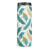 Boho Aquamarin und Gold Feathers Thermosbecher (Rückseite)