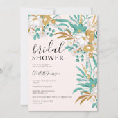 Boho Aquamarin und Gold Floral Romantisches Brautp Einladung (Vorderseite)