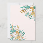 Boho Aquamarin und Gold Floral Romantisches Brautp Einladung (Rückseite)