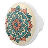 Boho Aquamarin und warme Korallen Moderne Mandala Keramikknauf (Rechts)