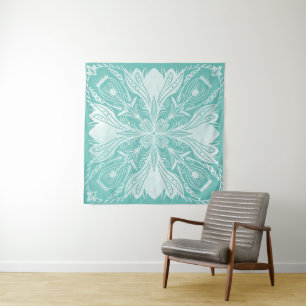 Boho Aquamarin und White Mandala Muster Tapestry Wandteppich