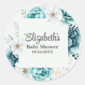 Boho Aquamarin Wildblumen Babydusche Runder Aufkleber (Vorderseite)