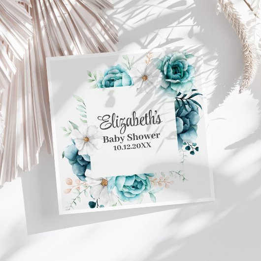 Boho Aquamarin Wildblumen Babydusche Serviette