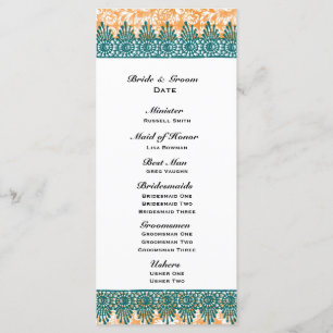 Boho aquamarines orange Damast-Hochzeits-Programm Programm