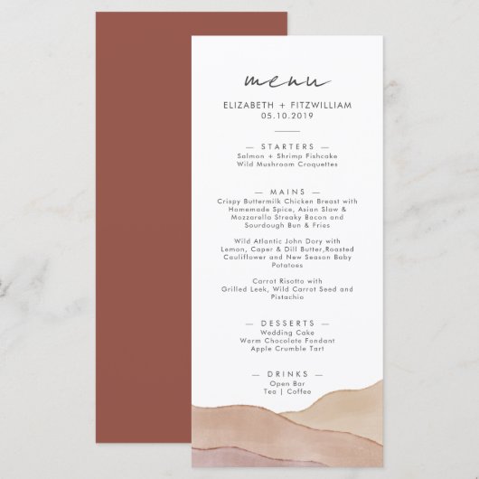 Boho-Aquarell-Abstrakt | Rust Maple-Abendessen Menükarte (Vorne/Hinten)