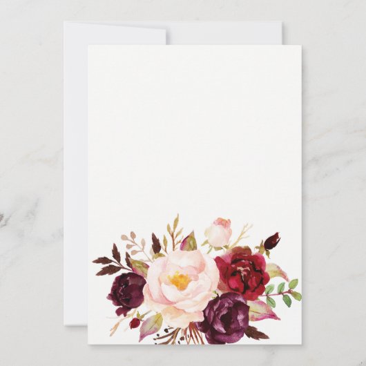 Boho Aquarell Blume Dusche Bingo Cards Marsala (Rückseite)