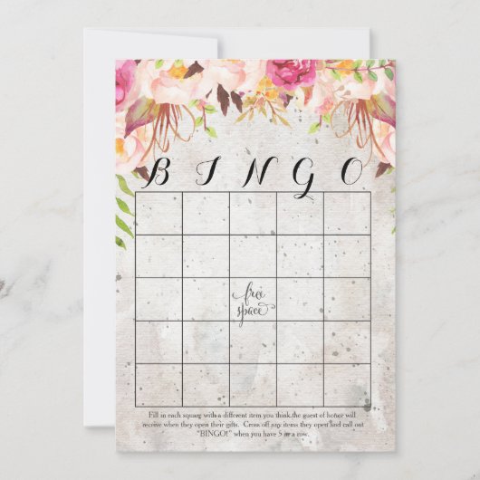 Boho Aquarell Blume Dusche Bingo Karten (Vorderseite)