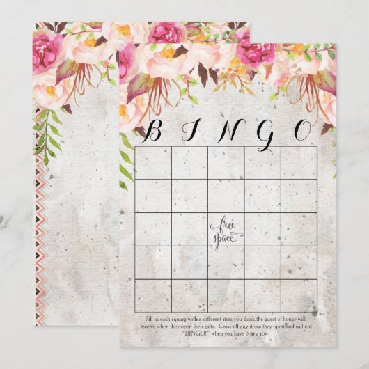 Boho Aquarell Blume Dusche Bingo Karten (Vorne/Hinten)