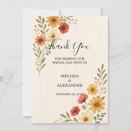 Boho Aquarell Blume Foto Hochzeit Dankeskarte (Vorderseite)