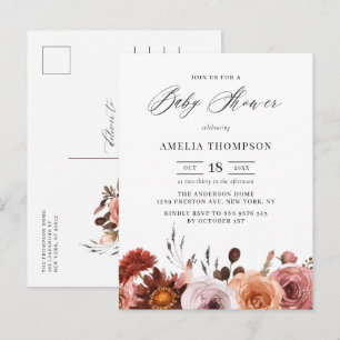 Boho-Aquarell-Blumen-Girlande-Herbst-Baby-Party Einladungspostkarte