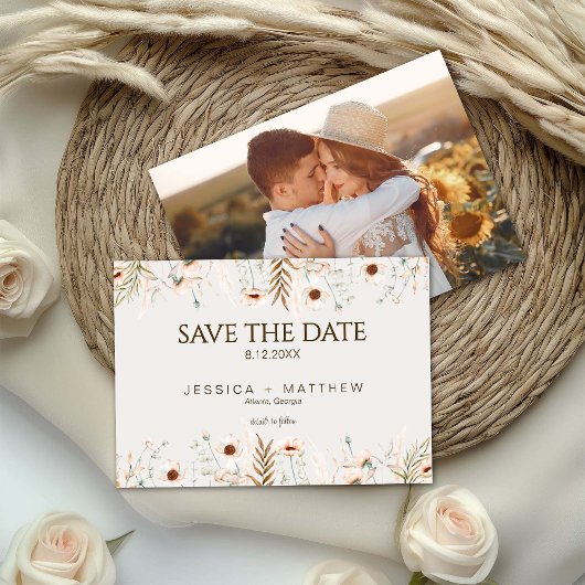 Boho-Aquarell-Blumen-Hochzeitsfoto Save The Date