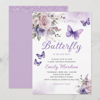 Boho-Aquarell-Blumen-Mädchen-Schmetterling-Baby-Pa Einladung