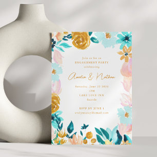 Boho-Aquarell-Blumen- Moderne Verlobungsfeier Einladung