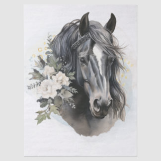 Boho-Aquarell-Blumen Schwarz Pferd Seidenpapier