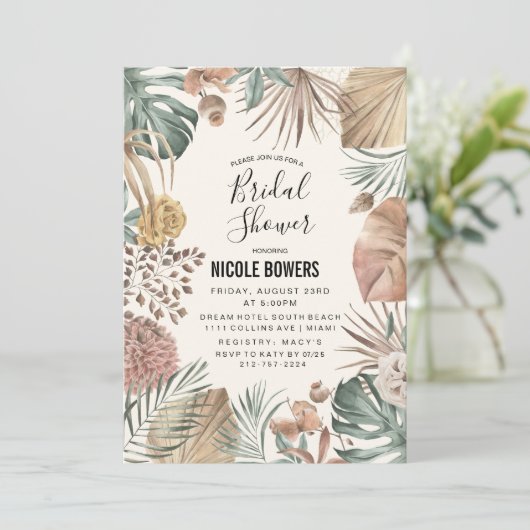 Boho Aquarell Blumendusche Einladung (Stehend Vorderseite)