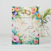 Boho Aquarell Blumendusche Einladung (Stehend Vorderseite)