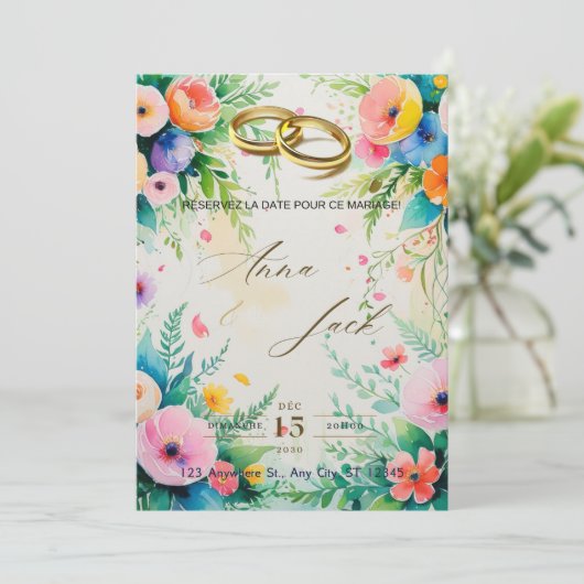 Boho Aquarell Blumendusche Einladung (Stehend Vorderseite)