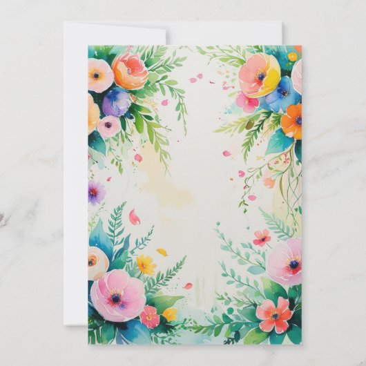 Boho Aquarell Blumendusche Einladung (Rückseite)