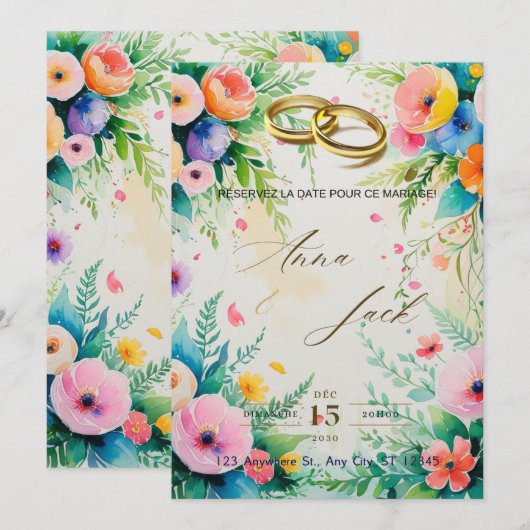 Boho Aquarell Blumendusche Einladung (Vorne/Hinten)