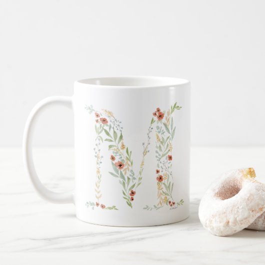 Boho-Aquarell-Blumenmuster Kaffeetasse (Mit Donut)