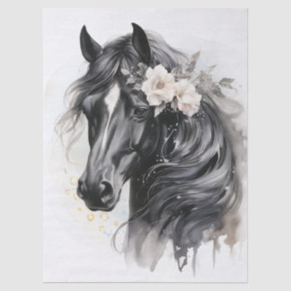 Boho-Aquarell-Blumenmuster Schwarzes Pferd Seidenpapier
