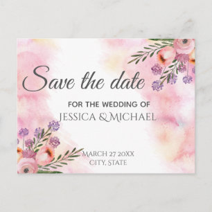 Boho Aquarell Blumenstrauß Save the Date Postkarte