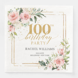 Boho Aquarell Blütengrün 100th b-day Serviette