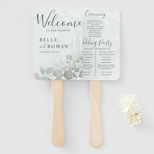 Boho Aquarell Eucalyptus Green Wedding Program Fächer (Vorne und Hinten)