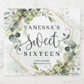 Boho Aquarell Eukalyptus Goldrahmen süß 16. Schaumweinetikett (Einzelnes Label)