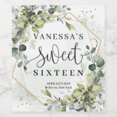 Boho Aquarell Eukalyptus Goldrahmen süß 16. Weinetikett (Einzelnes Label)