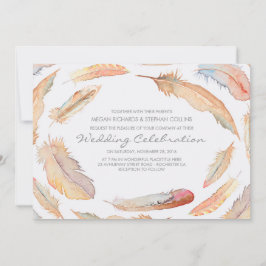 Boho Aquarell Federn Stamm und wilde Hochzeit Einladung