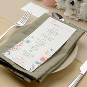 Boho-Aquarell-Frühling-Sommer-Blumen-Hochzeit Menükarte