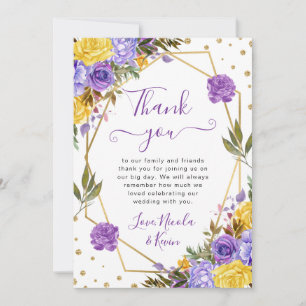 Boho-Aquarell-Frühlingsblumen Goldrahmen Hochzeit Dankeskarte