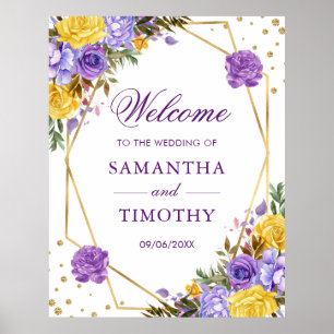 Boho Aquarell Frühlingsblumen Goldrahmen Hochzeit Poster