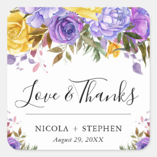 Boho-Aquarell-Frühlingsblumen-Hochzeit Quadratischer Aufkleber