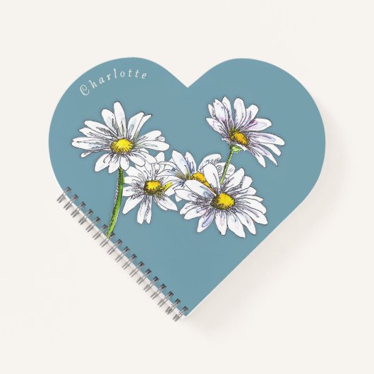 Boho-Aquarell-Gänseblümchen-Blauherz-Weihnachtsges Notizblock (Vorderseite)