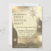 Boho Aquarell Goldschneeflocken Sweet 16 Party Einladung (Vorderseite)