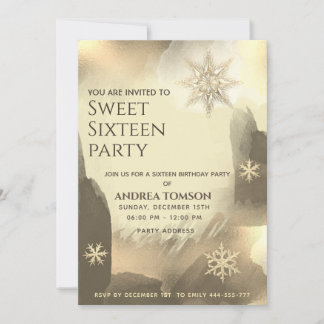 Boho Aquarell Goldschneeflocken Sweet 16 Party Einladung