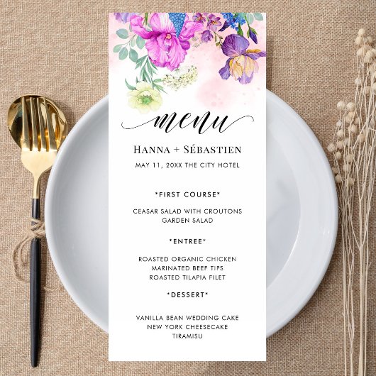 Boho-Aquarell-Herbstblumen Menükarte